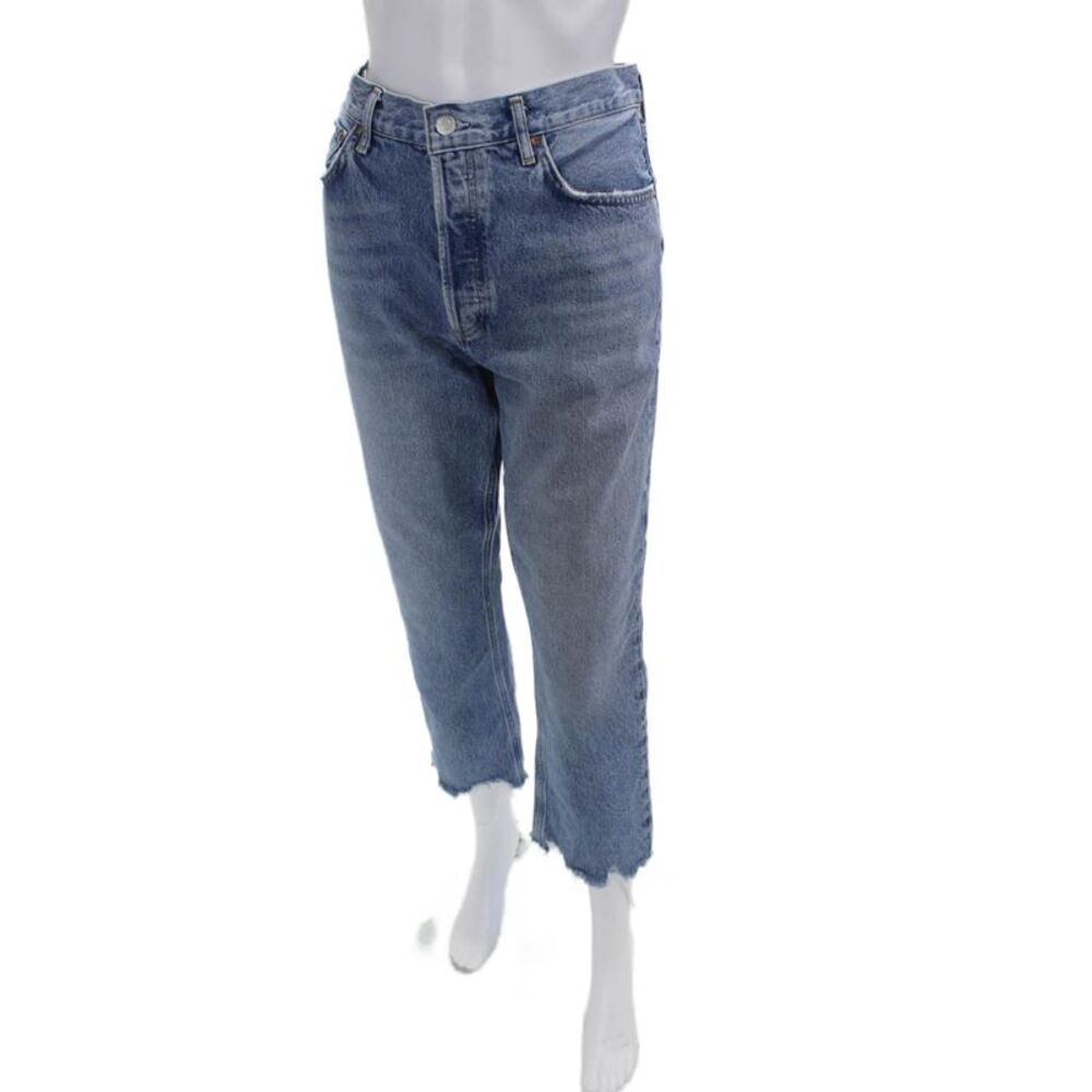 Agolde Womens Cropped Straight Jeans Blue High Rise 27 Inseam Size 30 - Picture 2 of 6